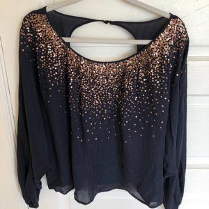 Navy blouse with rose gold sequins